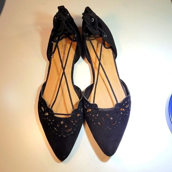 CHRISTIAN SIRIANO SUEDE LACE UP CUT OUT POINTED TOE FLAT SHOE - Picture 2 of 16